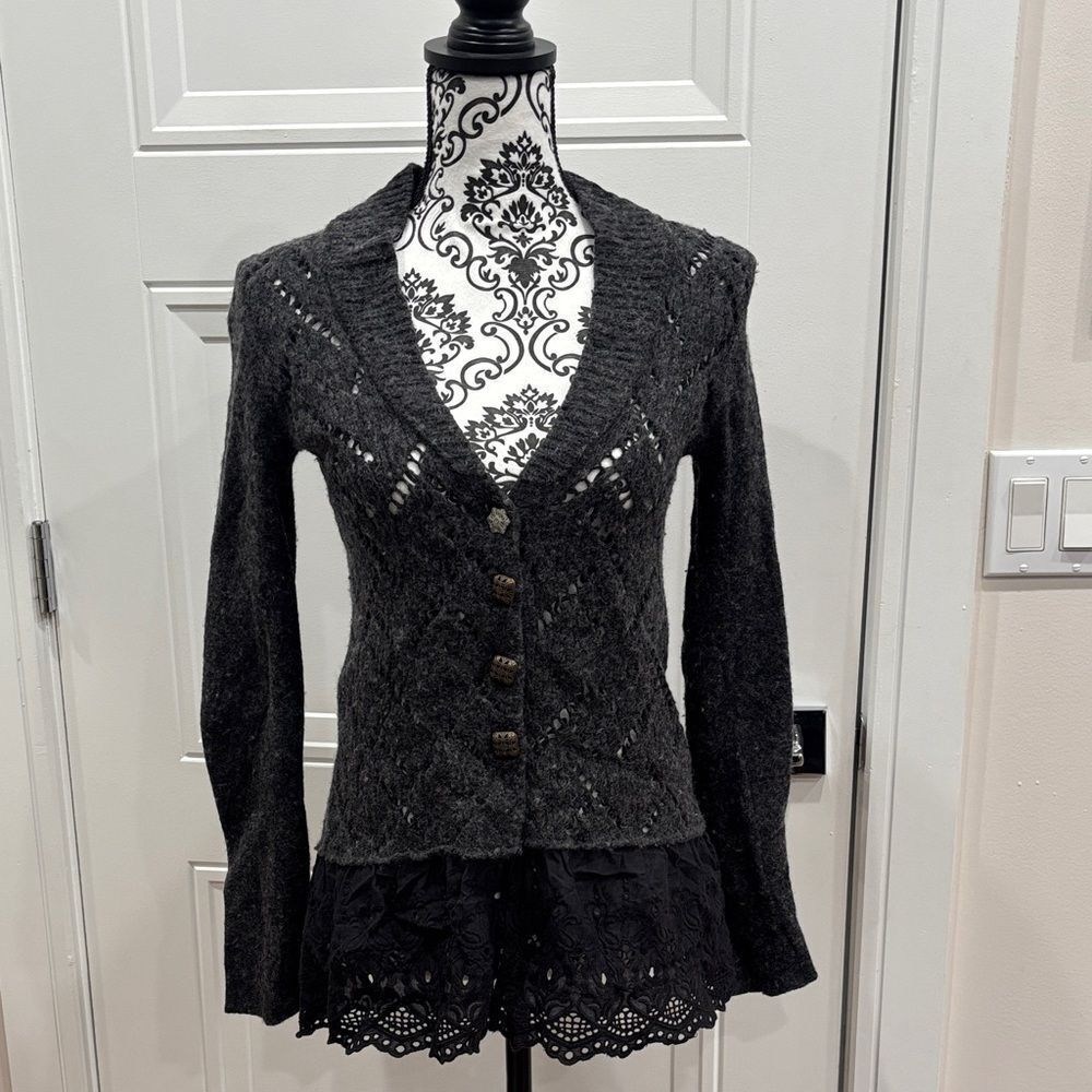 Free People Gray Women's Sweater with Lace Hem size XS